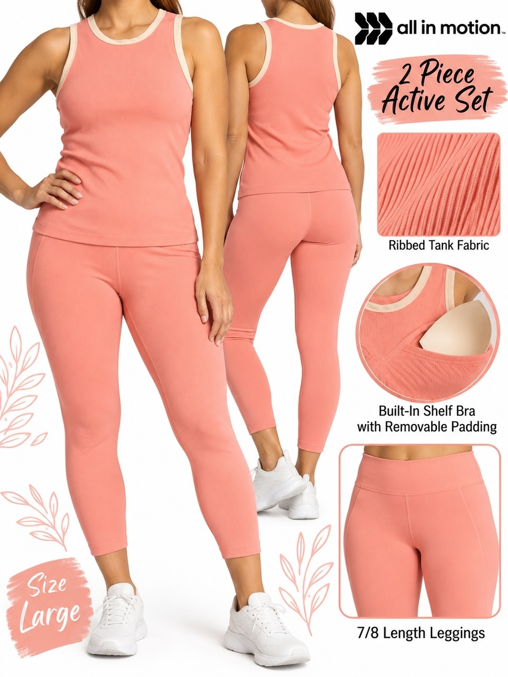 all in motion Coral Ribbed Tank & 7/8 Leggings Active Set
